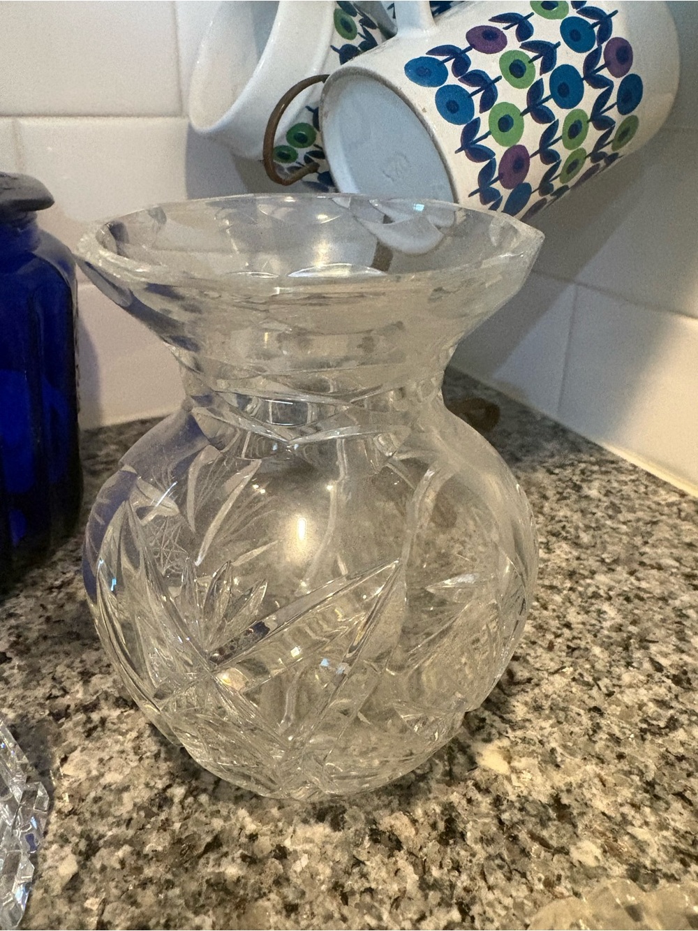 Cut Crystal Flower Vase - Clear Glass Home Accent